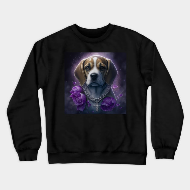 Beagle With Purple Roses Crewneck Sweatshirt by Enchanted Reverie